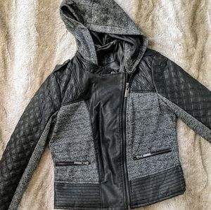 Leather and grey fabric jacket!
